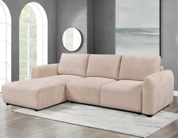 Holm nurgadiivanvoodi vasakpoolne, pesukastiga beež külgvaade interjöör